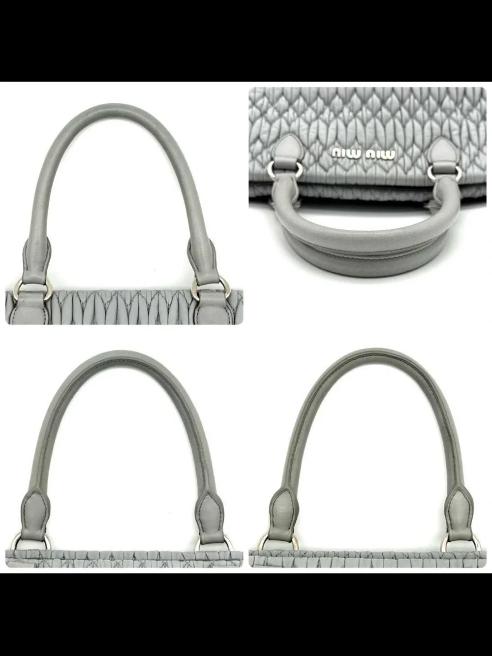 Miu Miu Silver-Gray Quilted Tote with Crystal-Embellished Chain